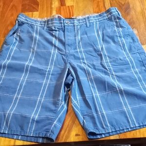 TONY HAWK MENS BOARD CHINO FLAT FRONT SHORTS 38 EUC BLUE PLAID